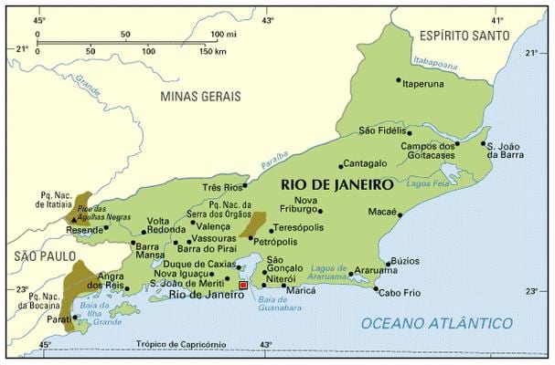 koordinātes kartē Rio de Janeiro